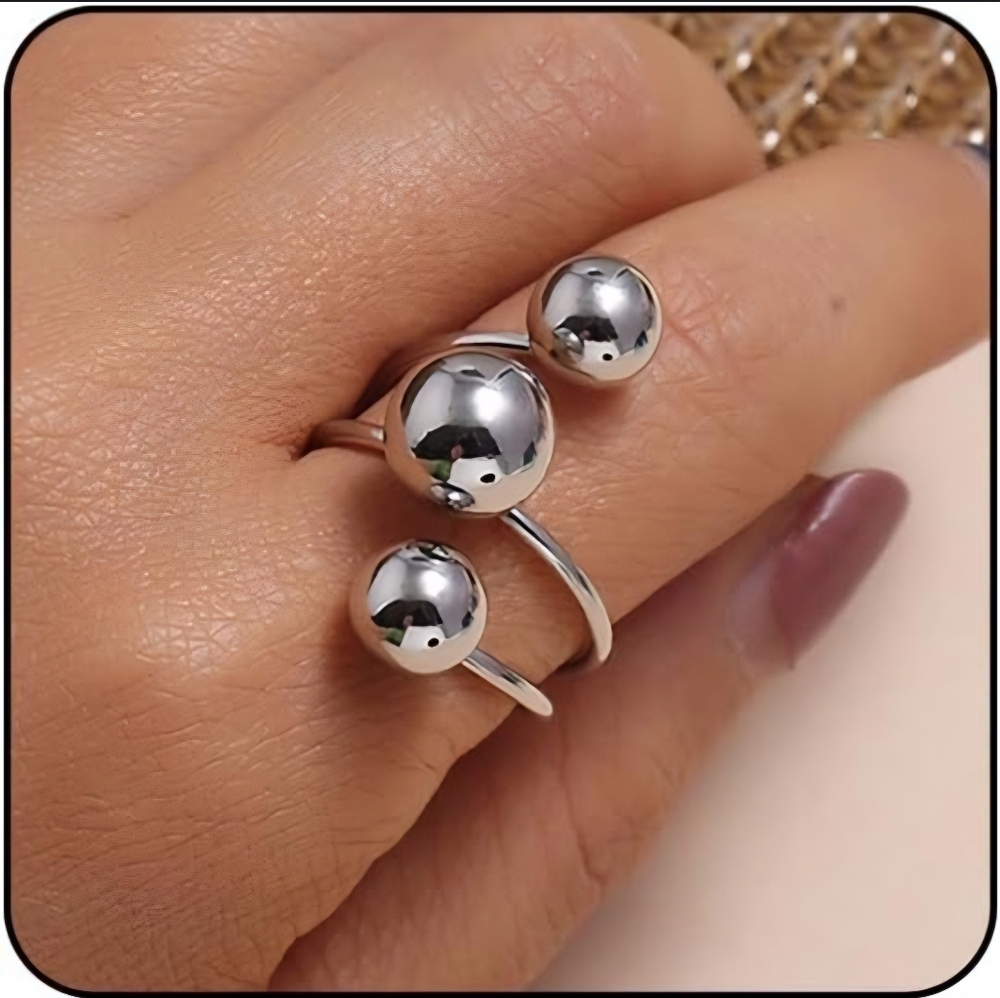 Womens Ball Round Silver Platinum Open Finger Ring Chunky Jewelry Adjustable - Picture 6 of 10